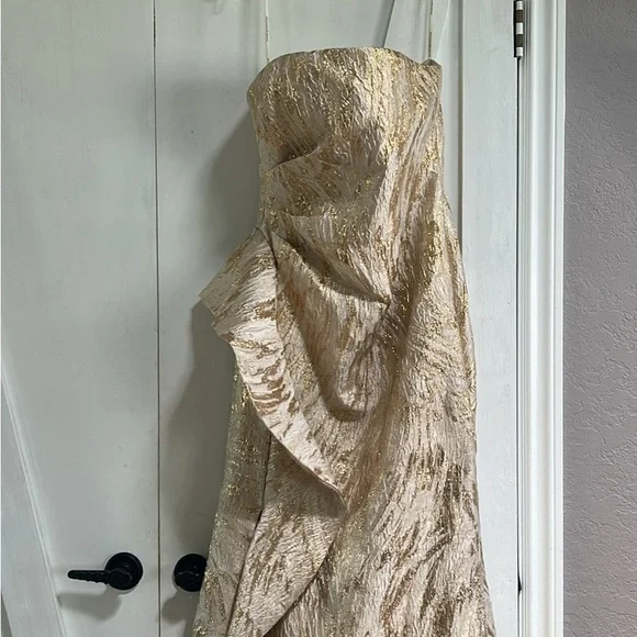 Donna Karan Metallic Gold Strapless Ruffle Maxi Dress - Picture 2 of 6